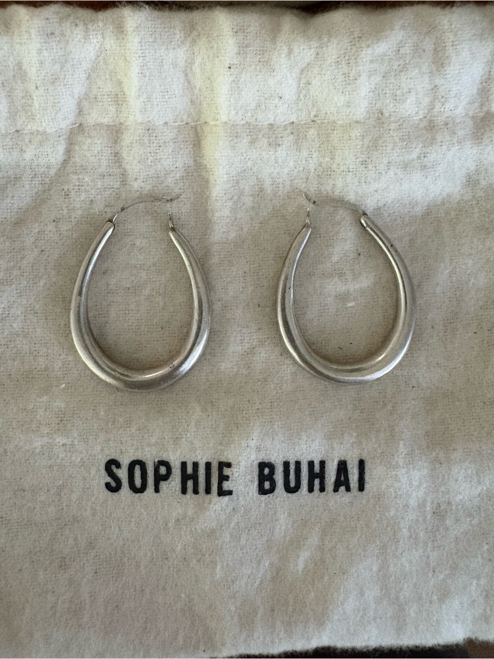 SOPHIE BUHAI EGG HOOPS Earrings silver sz large
